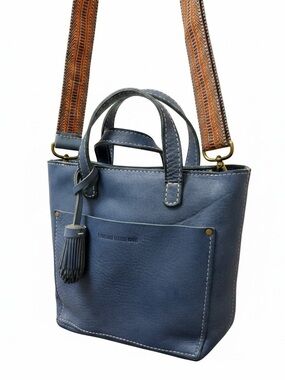 Portland small  Leather Blue Leather Crossbody Bag with Tassel